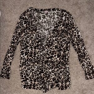 White Stag Leopard Print Open Cardigan - Black & Cream